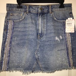 NWT Free People Distressed Denim Skirt Sz 10